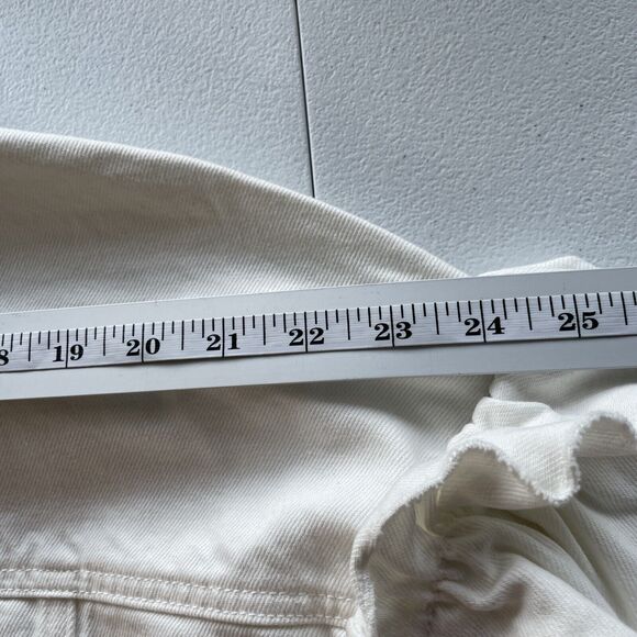 AVEC LES FILLES Oversized Denim Jean Jacket Off White Ruffled Feminine Sleeve M - Picture 15 of 16